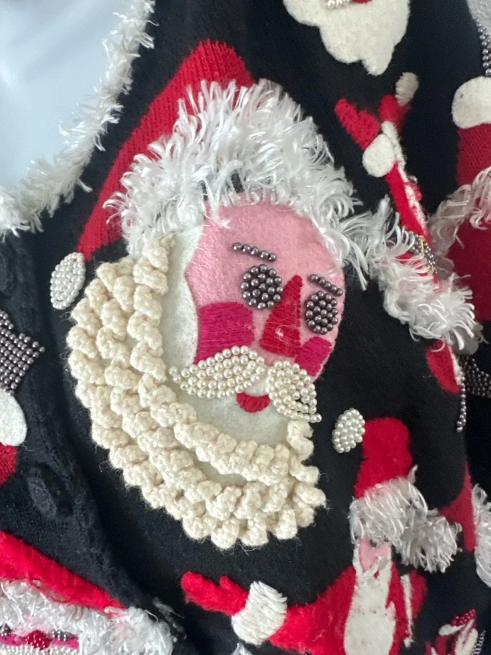 Michel Simon vintage rare Black Santa Knit Button-Front Women's Sweater Cardigan - Picture 5 of 10